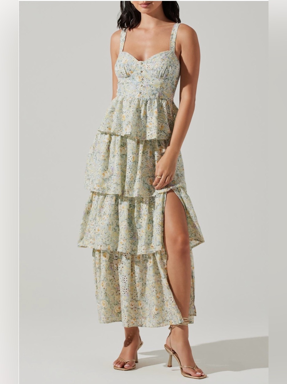Astr The Lable Midsummer Tiered Floral Maxi Light Mint  💯 Cotton NWT